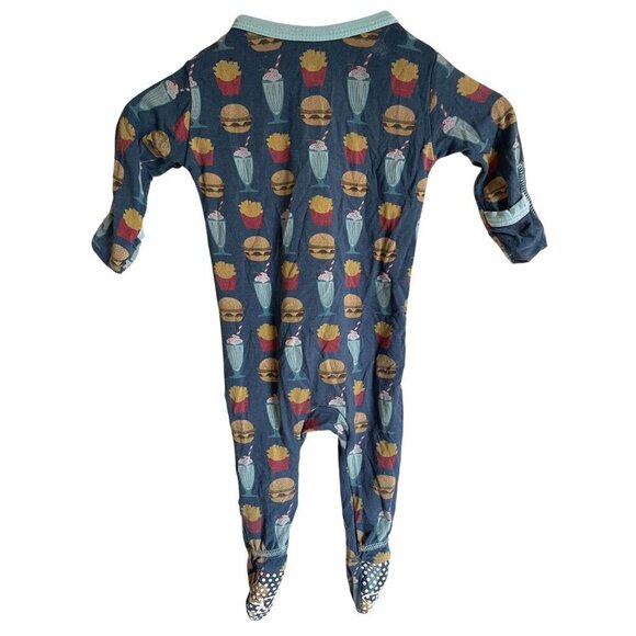 Kickee Pants Blue Full Zip Sleeper 0-3 Months Hamburger Shake Fries Restaurant F - Picture 2 of 6